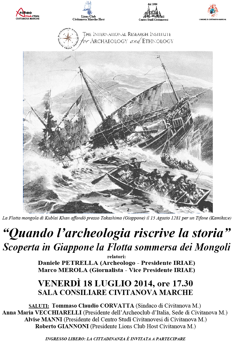 Scoperta in Giappone la flotta sommersa dei Mongoli - conferenza venerdi 18 luglio 2014 presso la Sala Consiliare di Civitanova Marche